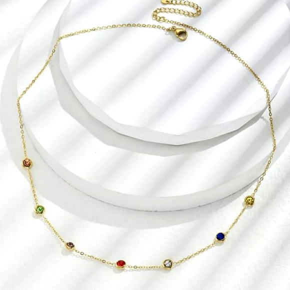 Gold plated necklace with colorful zirconias; nwot - Picture 9 of 11